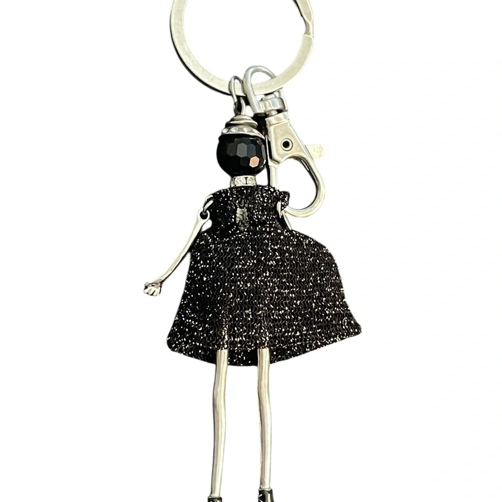 Fashion Doll Keychain Charm in Black Glitter, Sparkle Key ring - Picture 7 of 13